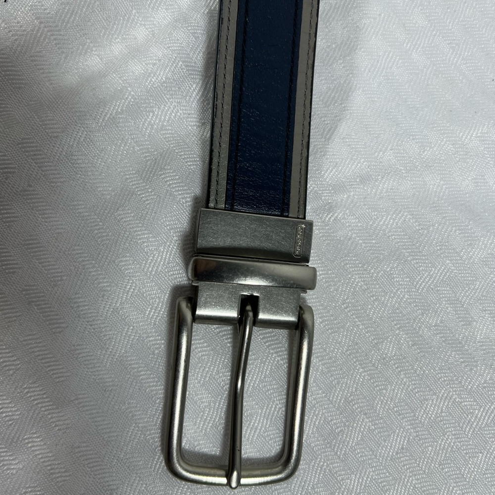Coach Navy Leather Belt Silver Buckle Mens Designer - Picture 2 of 5